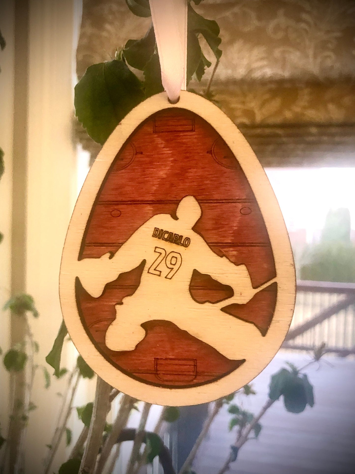 Hockey Goalie Personalized Easter Egg Wood Ornament & Basket Tag | Engraved Name & Number | Hockey Gift