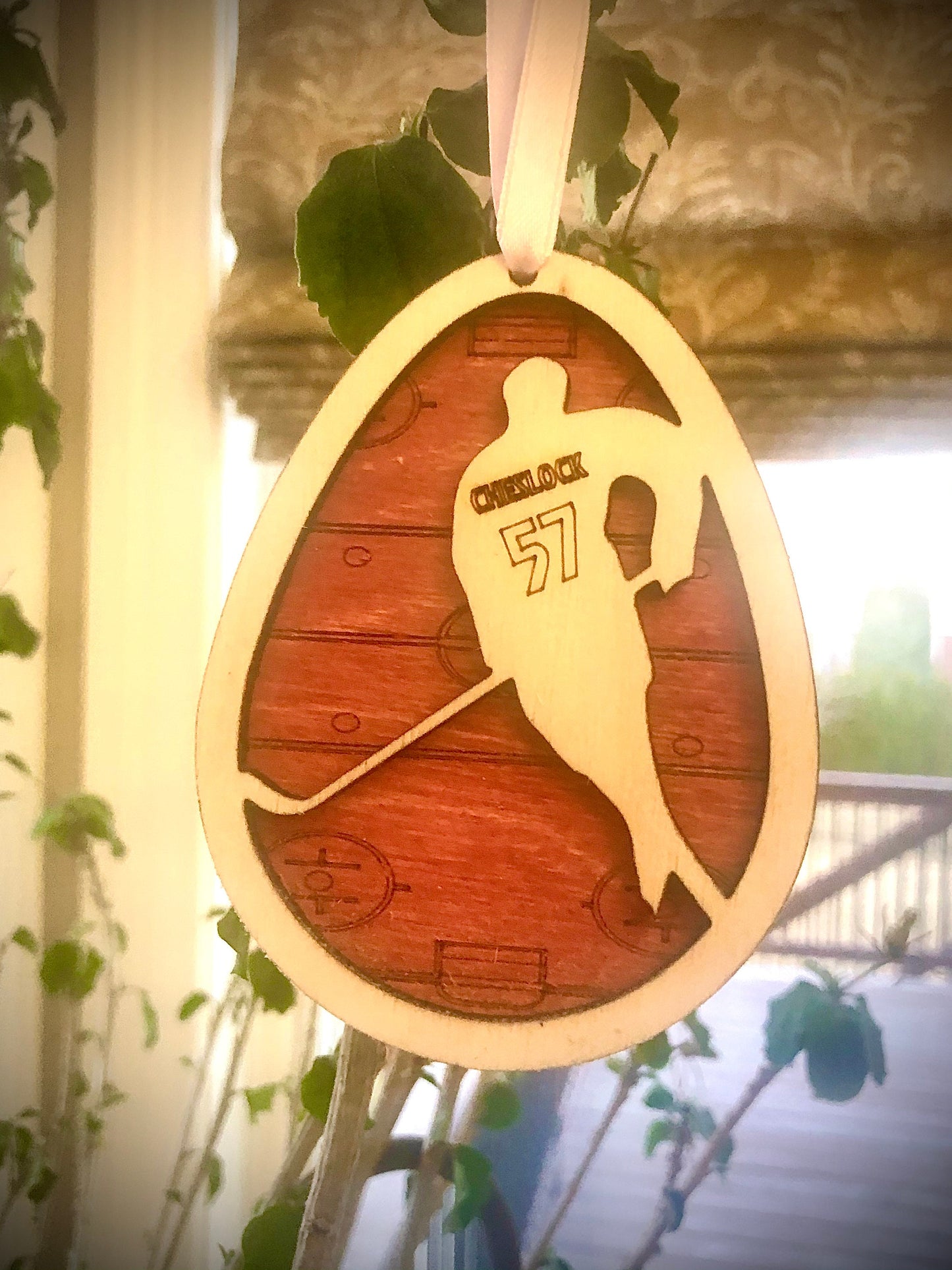 Personalized Hockey Player Easter Egg Ornament & Basket Tag | Engraved Name & Number | Hockey Gift