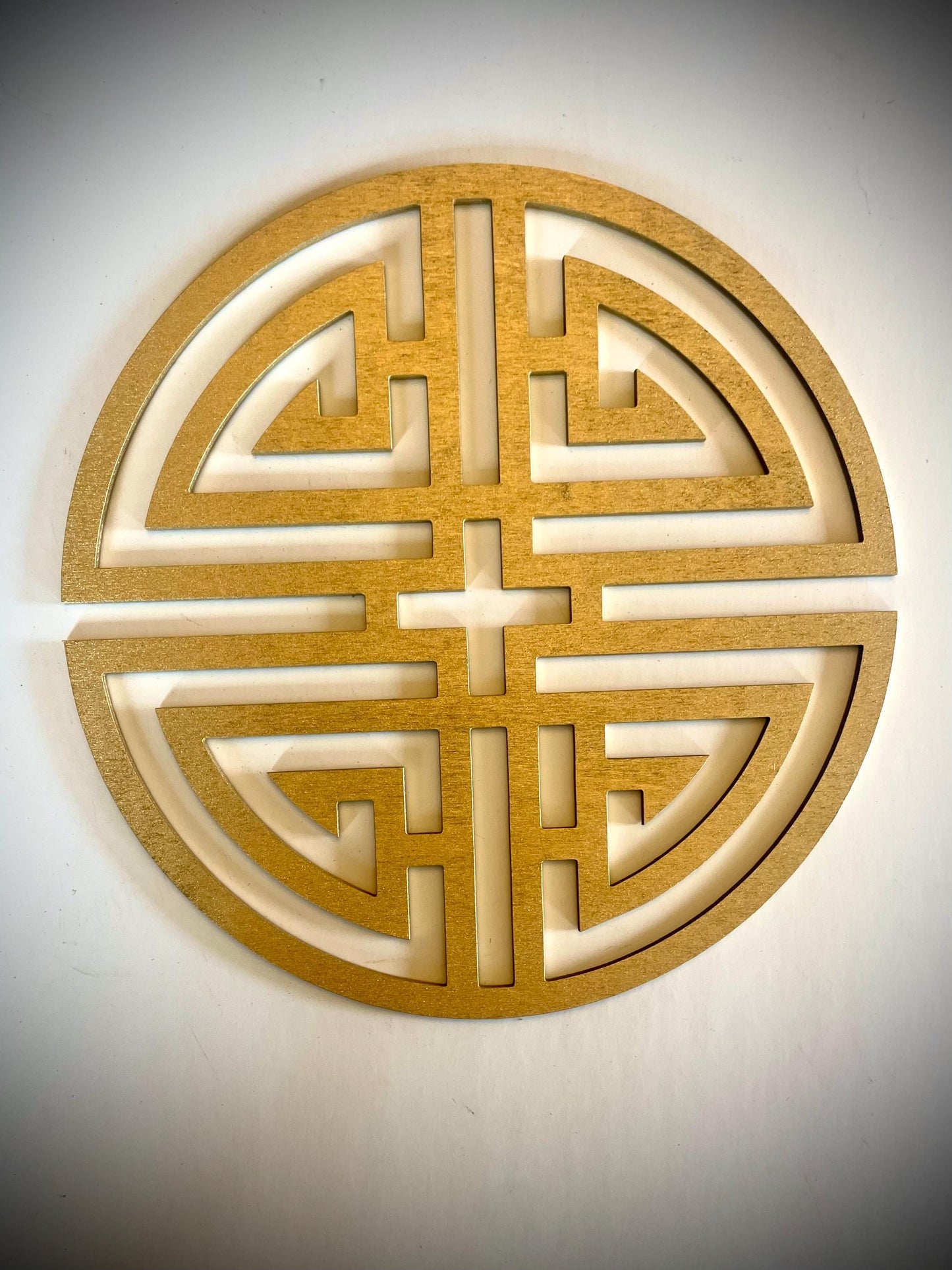 Boho Modern Art Deco Chinese Symbols Wood Wall Art | 4-Panel Circles | Multiple Sizes & Finishes