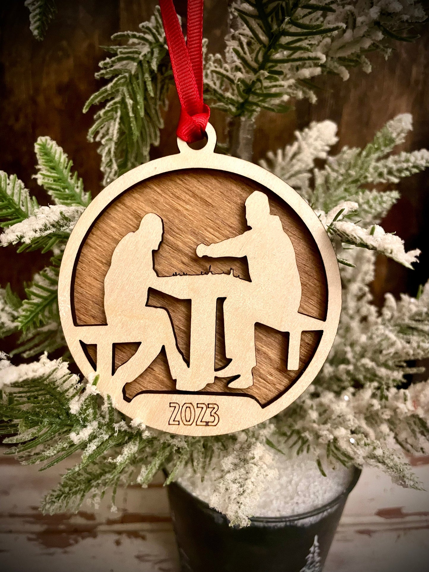 Chess Players Game Night Personalized 2-Layer Wood Christmas Ornament & Gift Tag | Multiple Finishes | Chess Gift