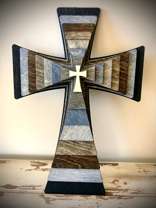 Stacked Celtic Cross 3D Wood Table & Wall Art | Multi-Color | Christian Gift