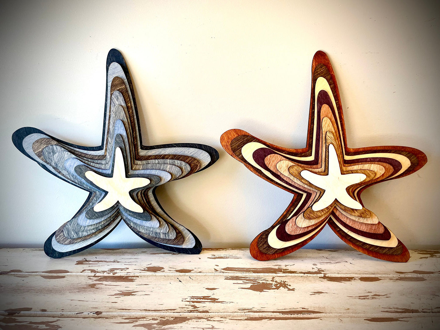 Stacked Starfish 3D Wood Table & Wall Art | Multi-Color