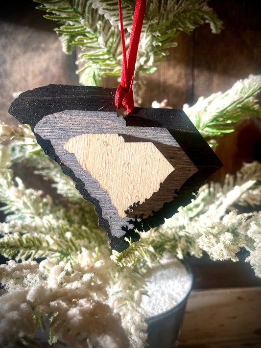 South Carolina 3-Layer Stacked Wood Ornament & Gift Tag | Brown & Gray Tones | State Pride Gift