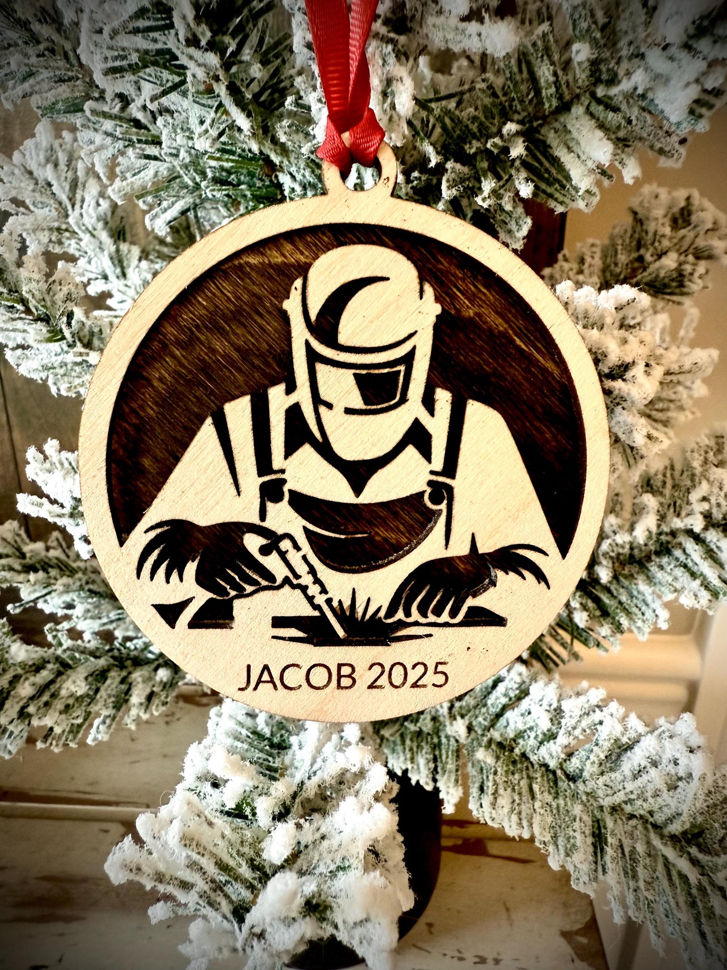 Welder Welding Personalized 2-Layer Wood Christmas Ornament & Gift Tag | Multiple Finishes | Trades Gift