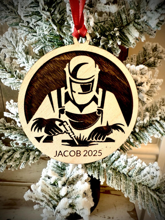 Welder Welding Personalized 2-Layer Wood Christmas Ornament & Gift Tag | Multiple Finishes | Trades Gift