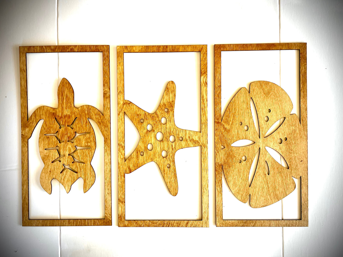 Beach Life Wood Wall Art | Sea Turtle, Starfish & Sand Dollar | 3-Panel Set | Multiple Sizes & Finishes
