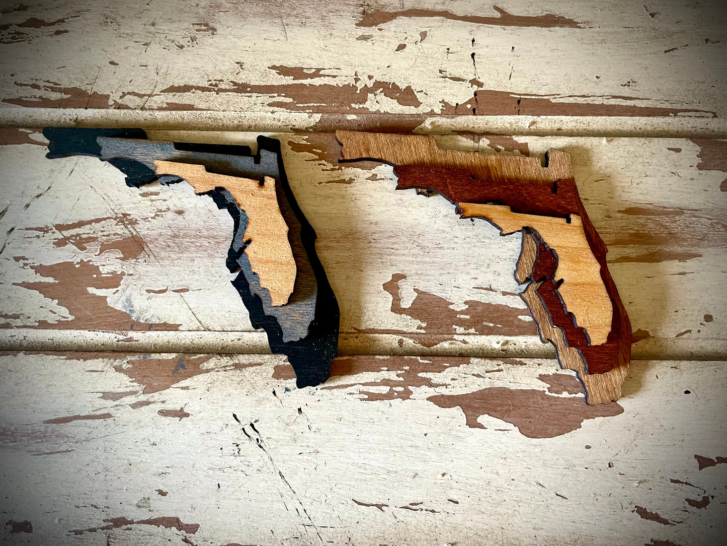 Florida 3-Layer Stacked Wood Refrigerator Magnet | Brown & Gray Tones | State Pride Gift