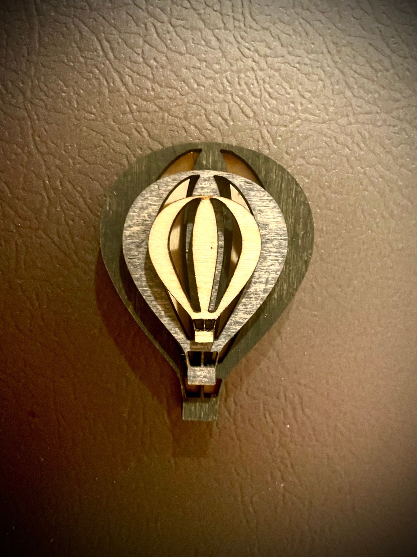 Stacked Hot Air Balloon 3-Layer Wood Refrigerator Magnet | Brown & Gray Tones | Home Decor Gift