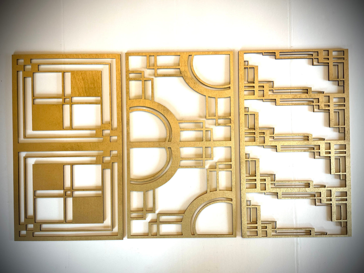 Art Deco Geometry Wood Wall Art | 3-Panel Set | Multiple Sizes & Finishes | Style Z
