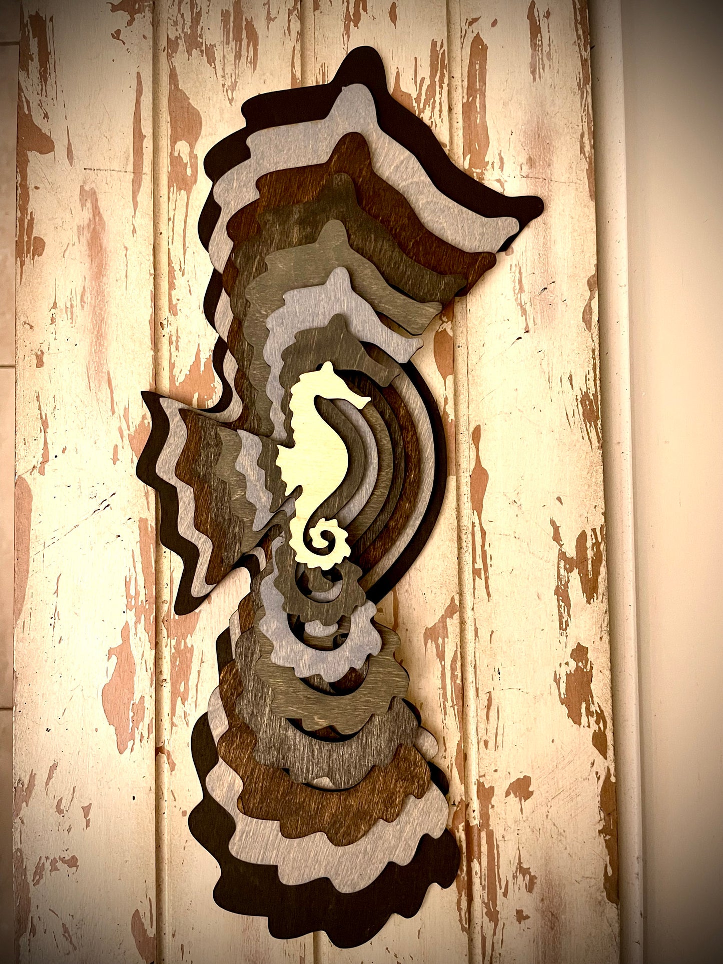 Stacked Seahorse 3D Wood Table & Wall Art | Multi-Color