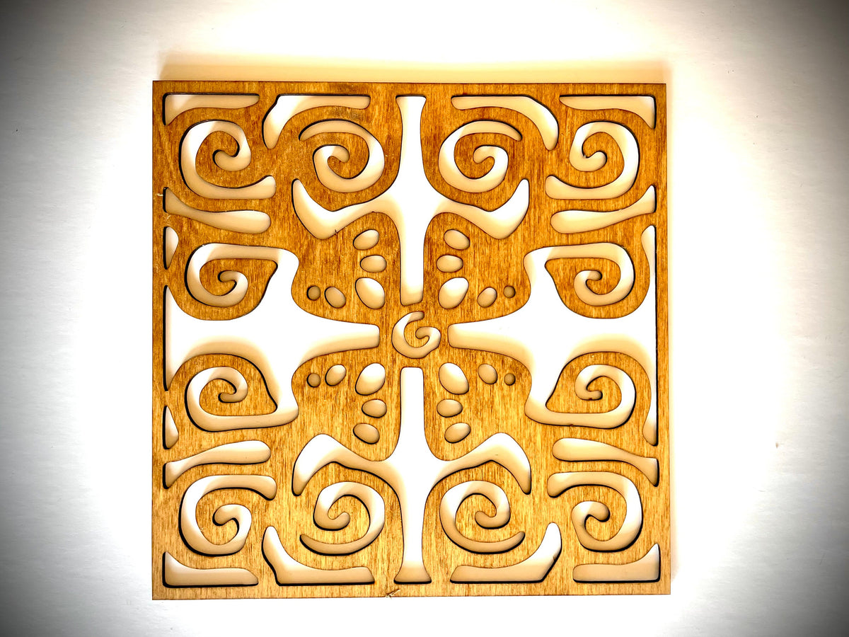 Scroll-pattern panel of the Boho Modern Art Nouveau Geometry wood wall art Set B in Golden Oak