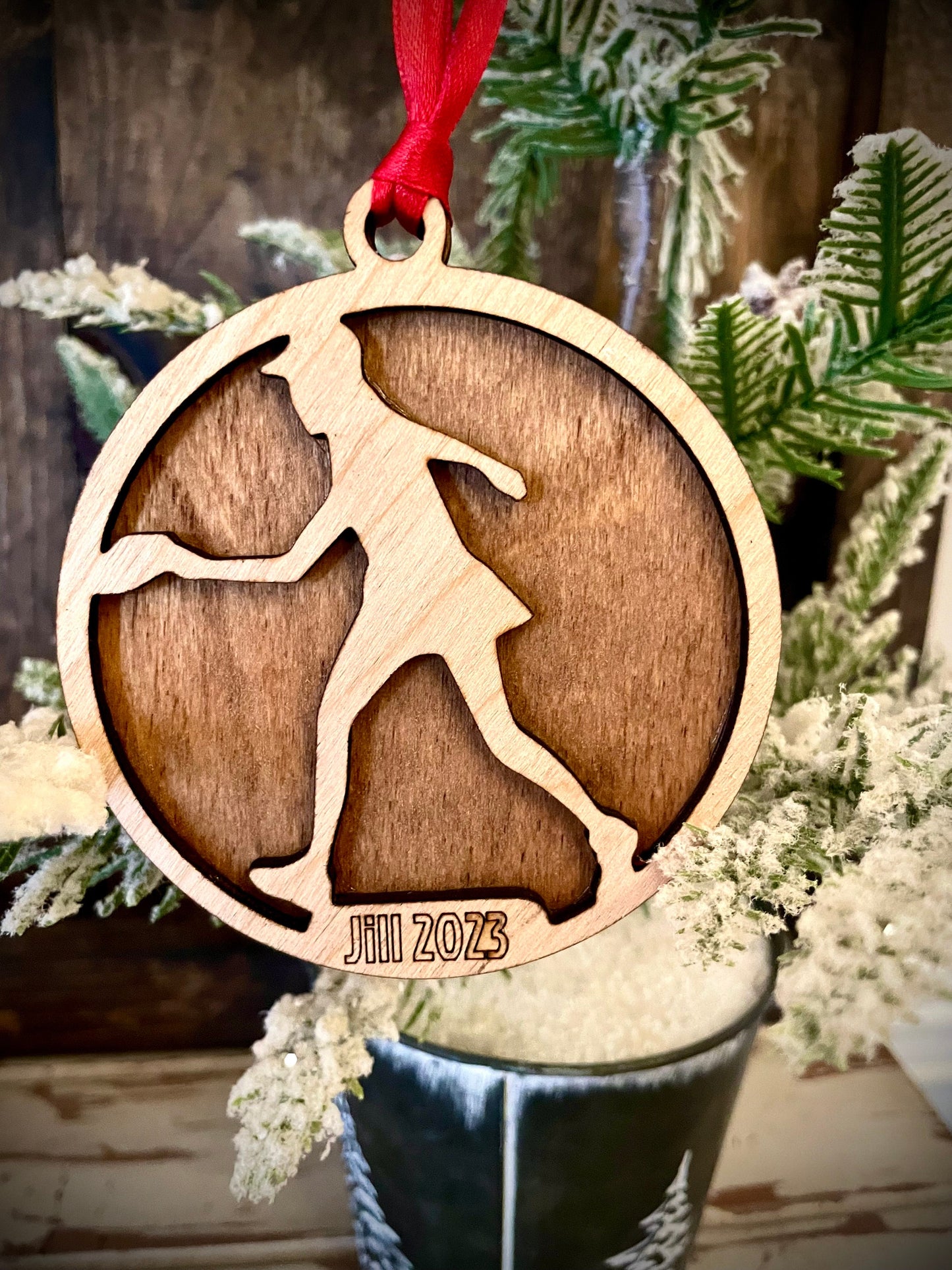 Female Pickleball Player Personalized 2-Layer Wood Christmas Ornament & Gift Tag | Multiple Finishes | Pickleball Gift (#8)
