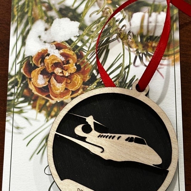 Pilot Jet Aviation Personalized 2-Layer Wood Christmas Ornament & Gift Tag | Multiple Finishes | Aviation Gift
