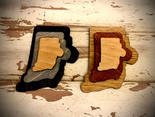 Rhode Island 3-Layer Stacked Wood Refrigerator Magnet | Brown & Gray Tones | State Pride Gift