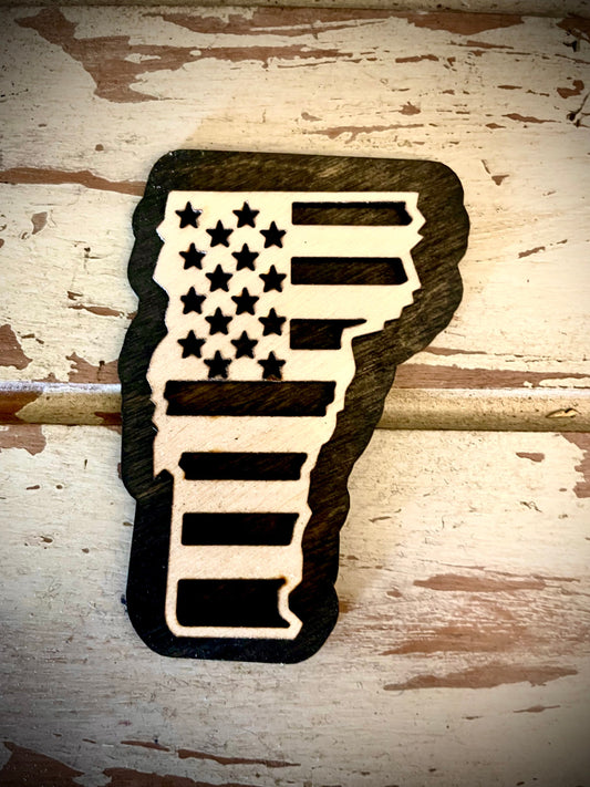 Vermont US Flag 2-Layer Wood Refrigerator Magnet | 12 Finishes | Patriotic Gift
