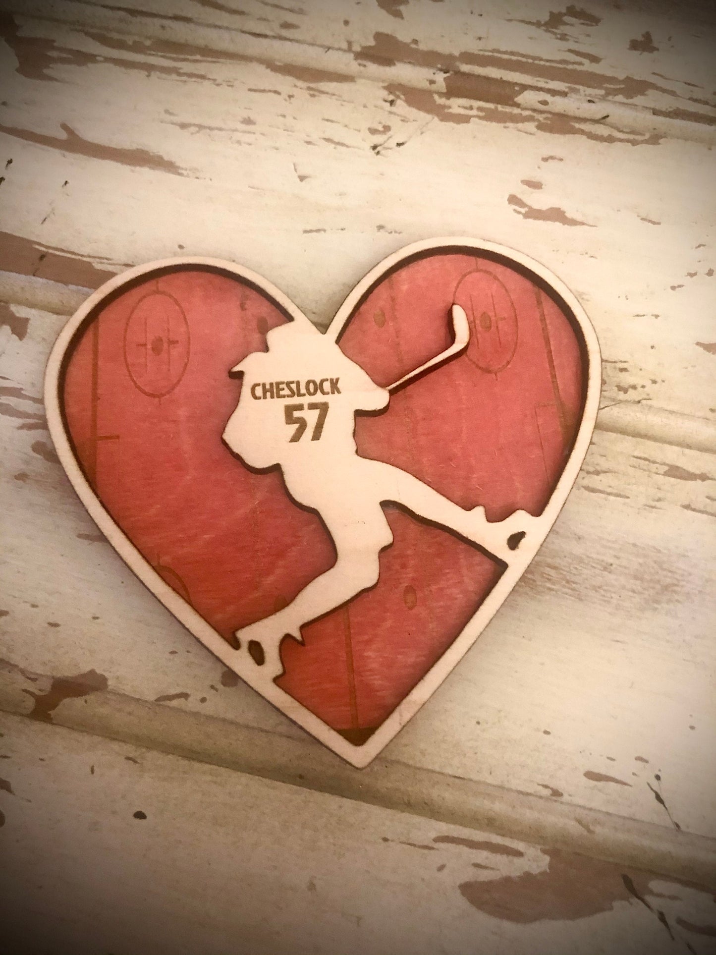 Personalized Female Hockey Player Valentine Heart Magnet | Engraved Rink, Name & Number