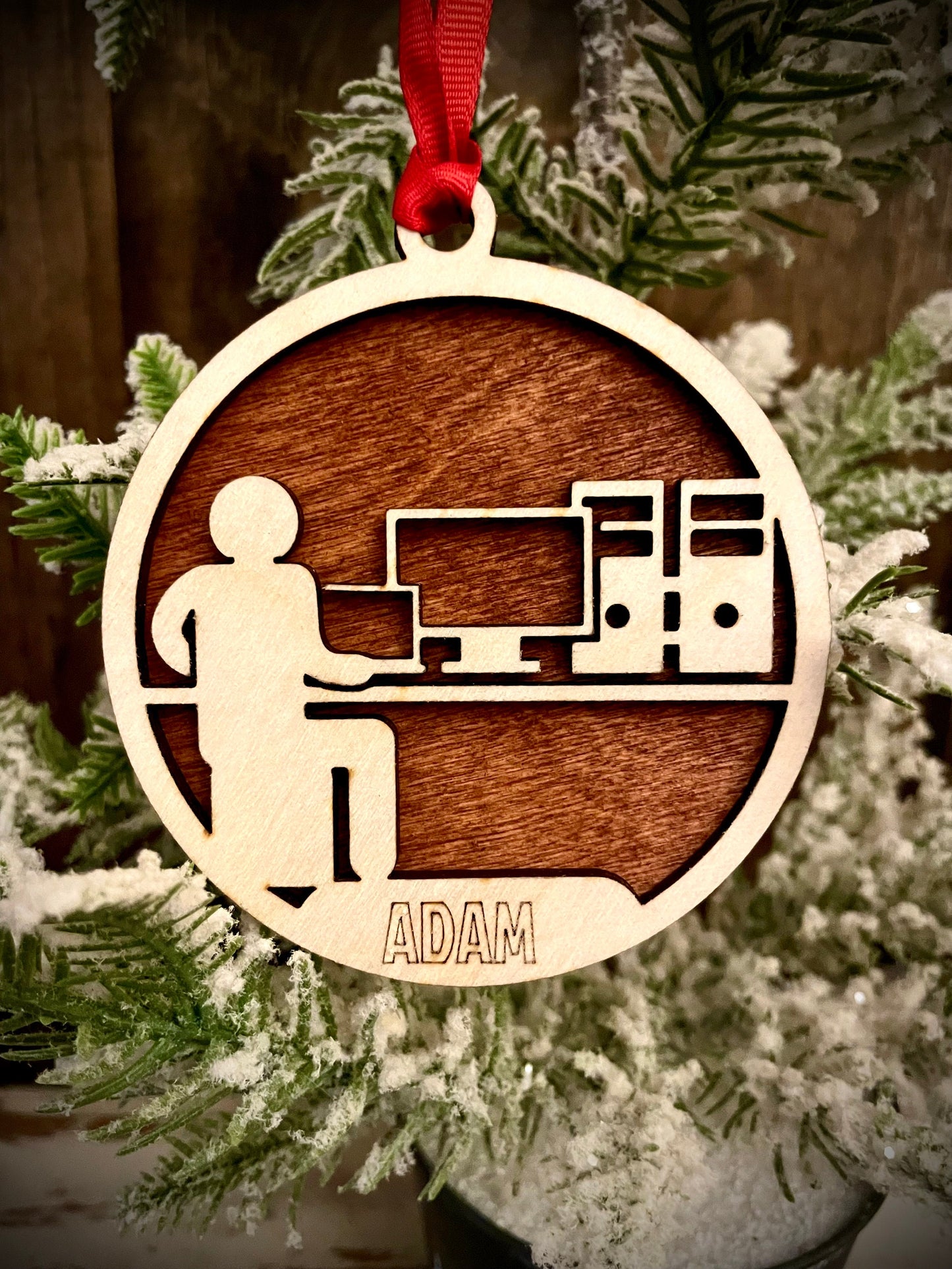 IT Computer Information Technology Personalized 2-Layer Wood Christmas Ornament & Gift Tag | Multiple Finishes | Tech Gift