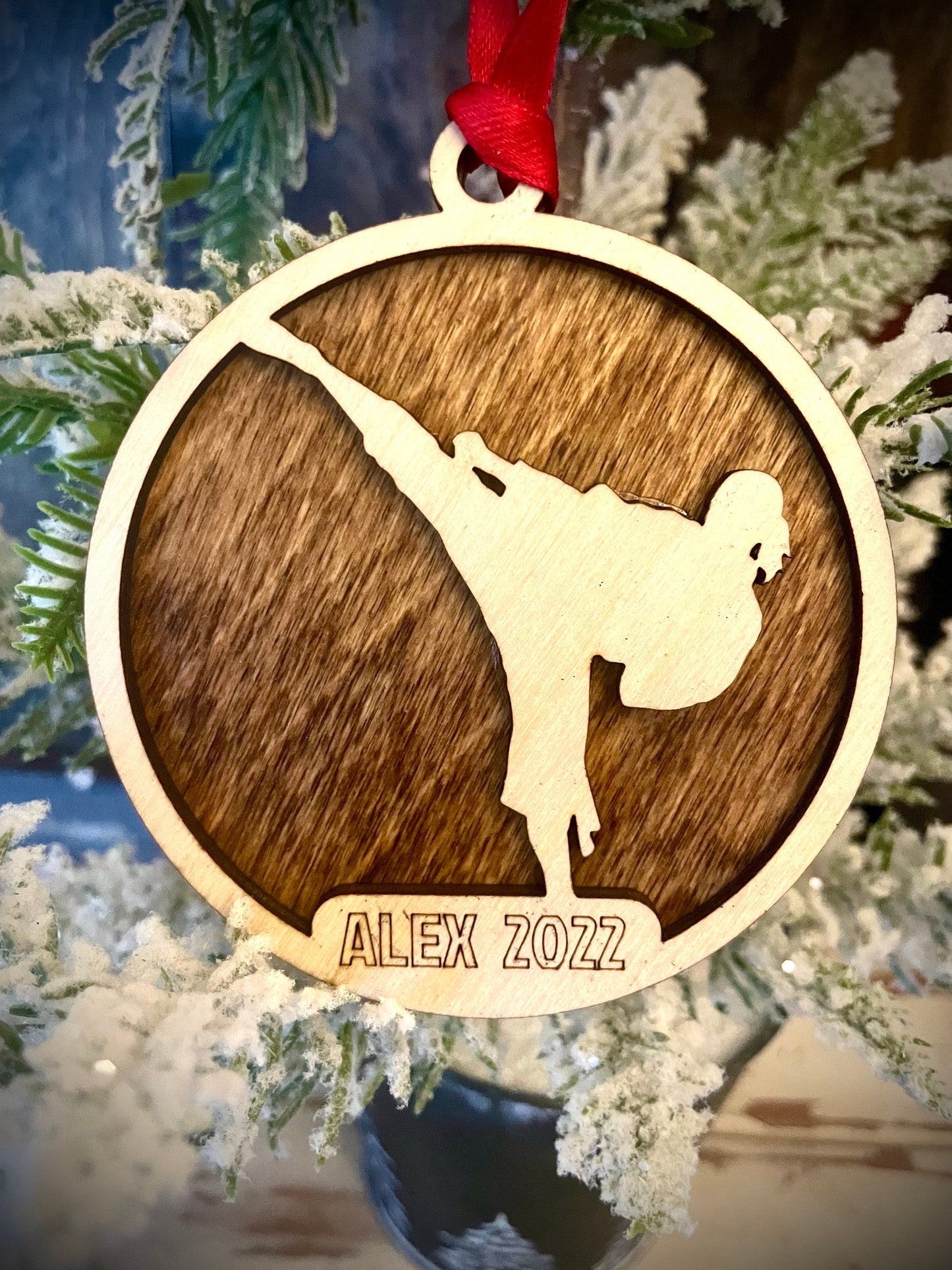 Martial Arts Karate Personalized 2-Layer Wood Christmas Ornament & Gift Tag | Multiple Finishes | Martial Arts Gift (#2)