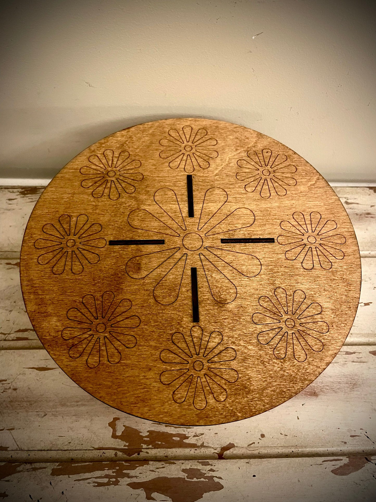Large Boho Floral Wood Indoor Plant Stand | Very Sturdy | 12 Finishes | Style B
