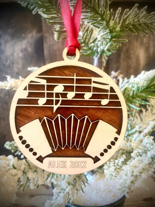 Accordion Player Personalized 2-Layer Wood Christmas Ornament & Gift Tag | Multiple Finishes | Music Gift