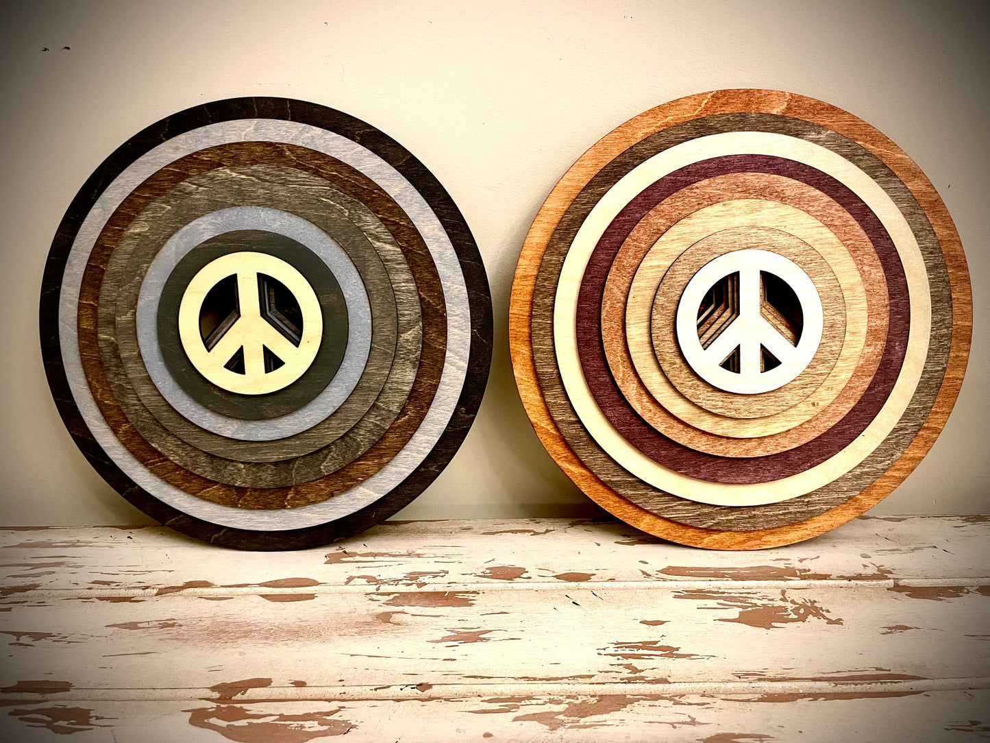 Stacked Peace Signs 3D Wood Table & Wall Art | Multi-Color