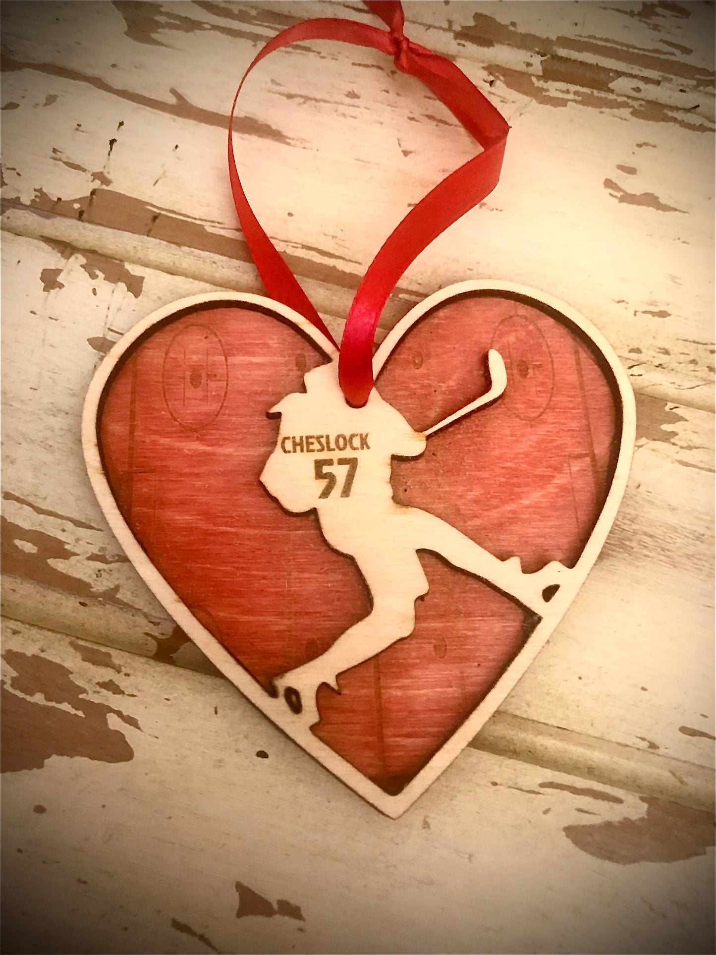 Personalized Female Hockey Goalie Valentine Heart Ornament | Engraved Rink, Name & Number