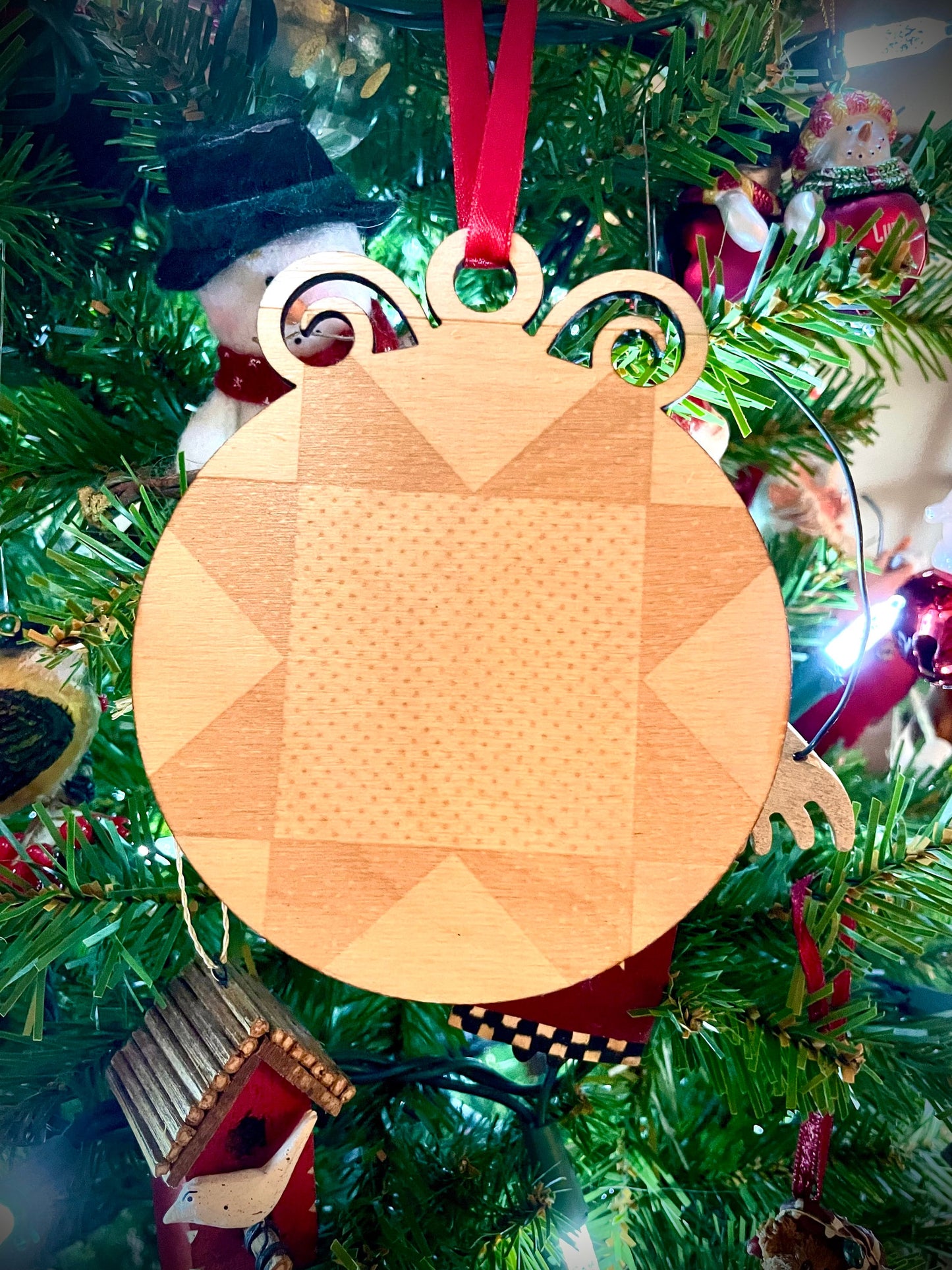 Ohio Star Quilt Pattern Wood Christmas Ornament & Gift Tag | Laser Cut & Engraved | 4" x 4.75"