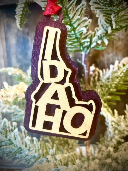 Idaho Word Art Wood Ornament & Gift Tag | 12 Finishes | State Pride Gift