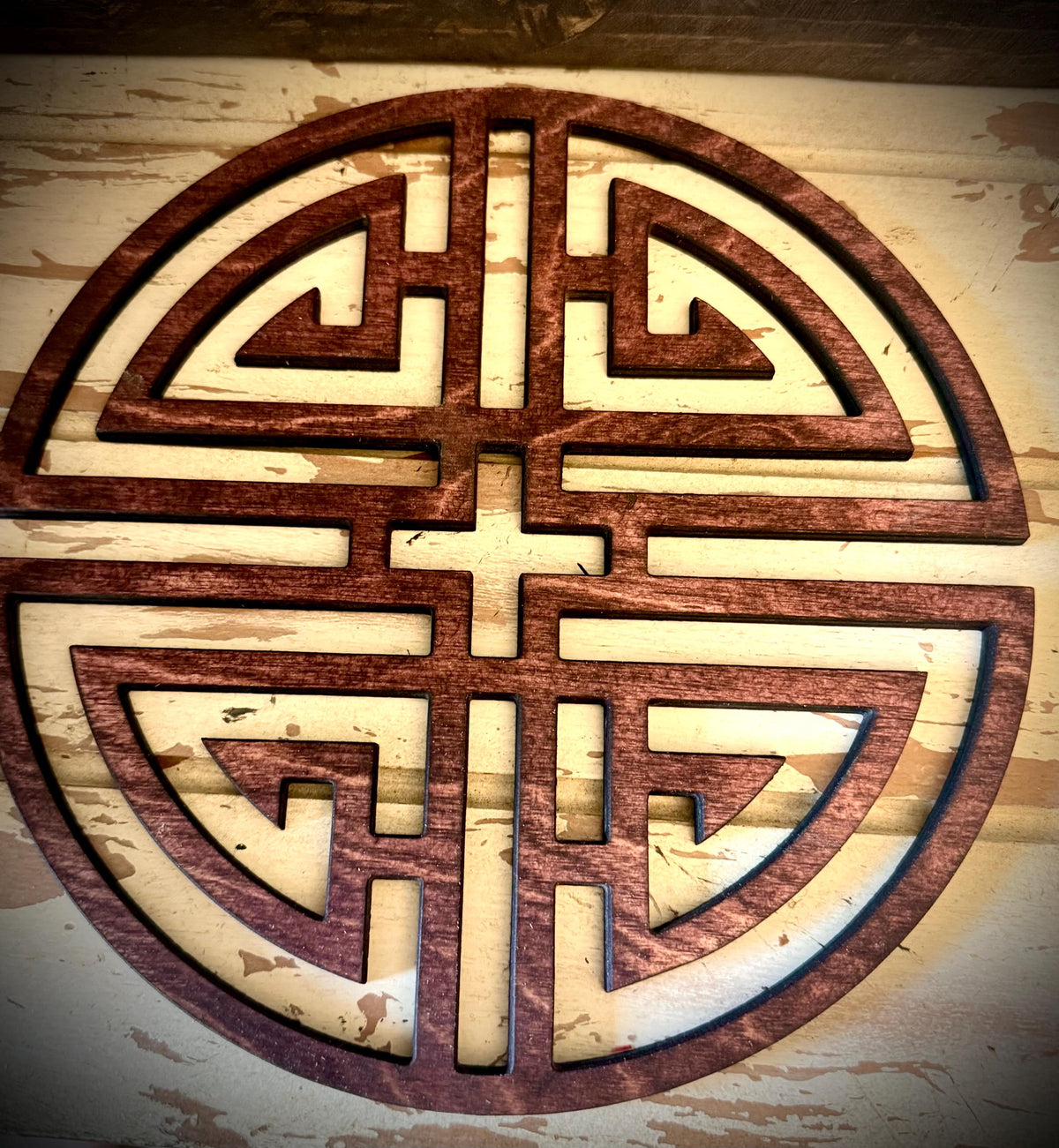 Chinese Symbol Wood Hot Pad & Trivet | 9 Inch | Multiple Finishes | Style 2