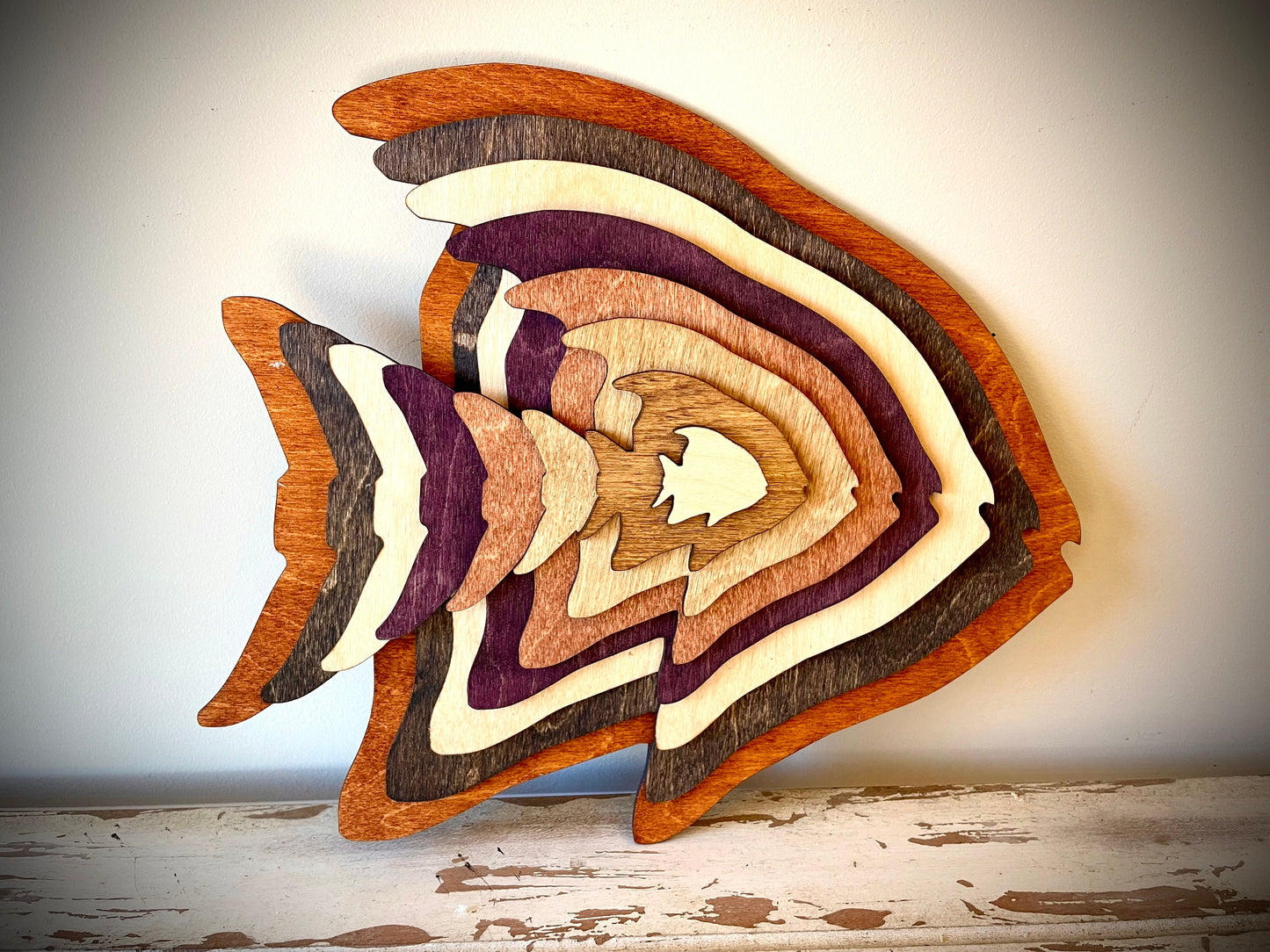 Stacked Tropical Fish 3D Wood Table & Wall Art | Multi-Color