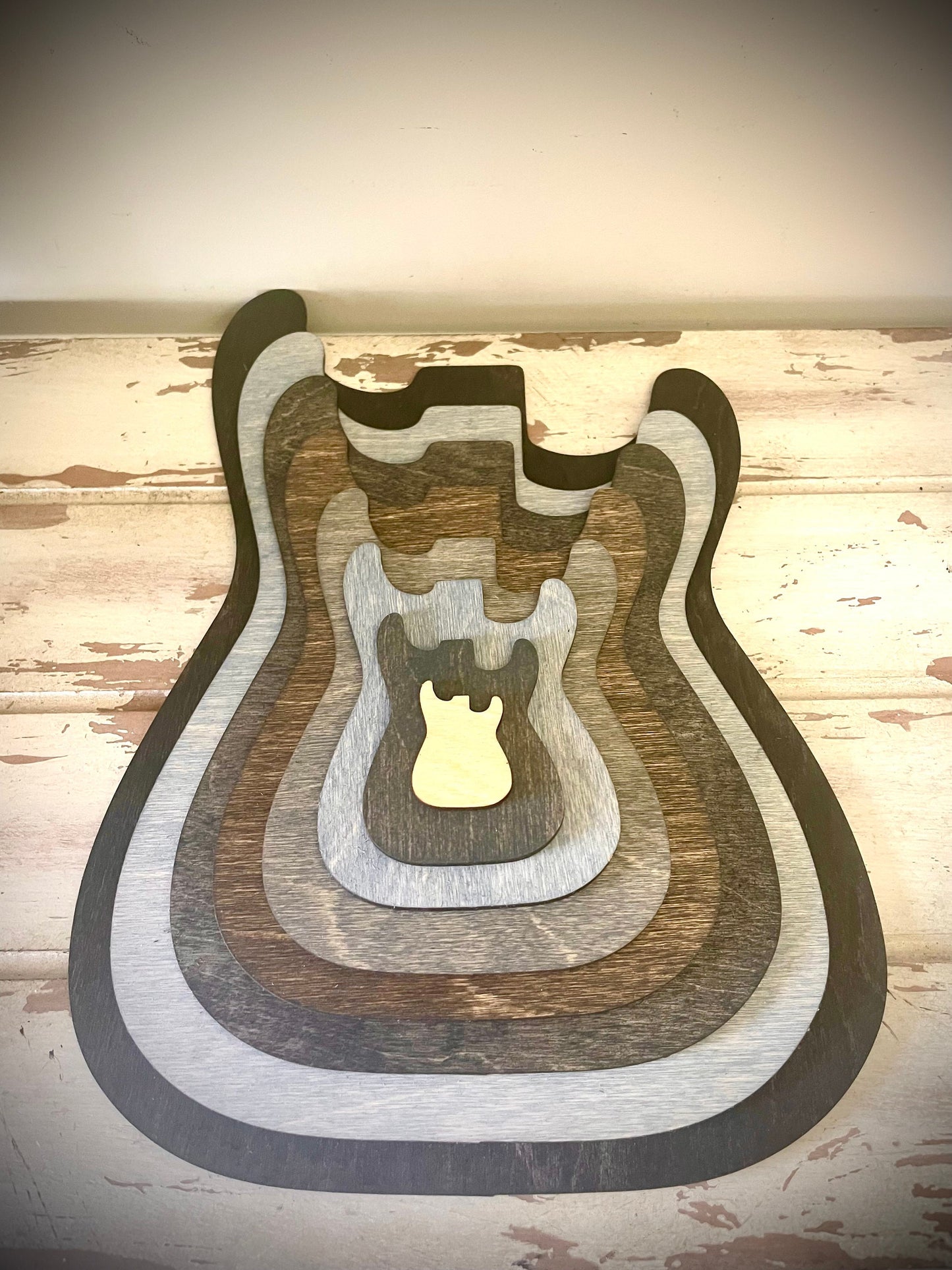 Stacked Electric Guitar 3D Wood Table & Wall Art | Multi-Color | Music Gift