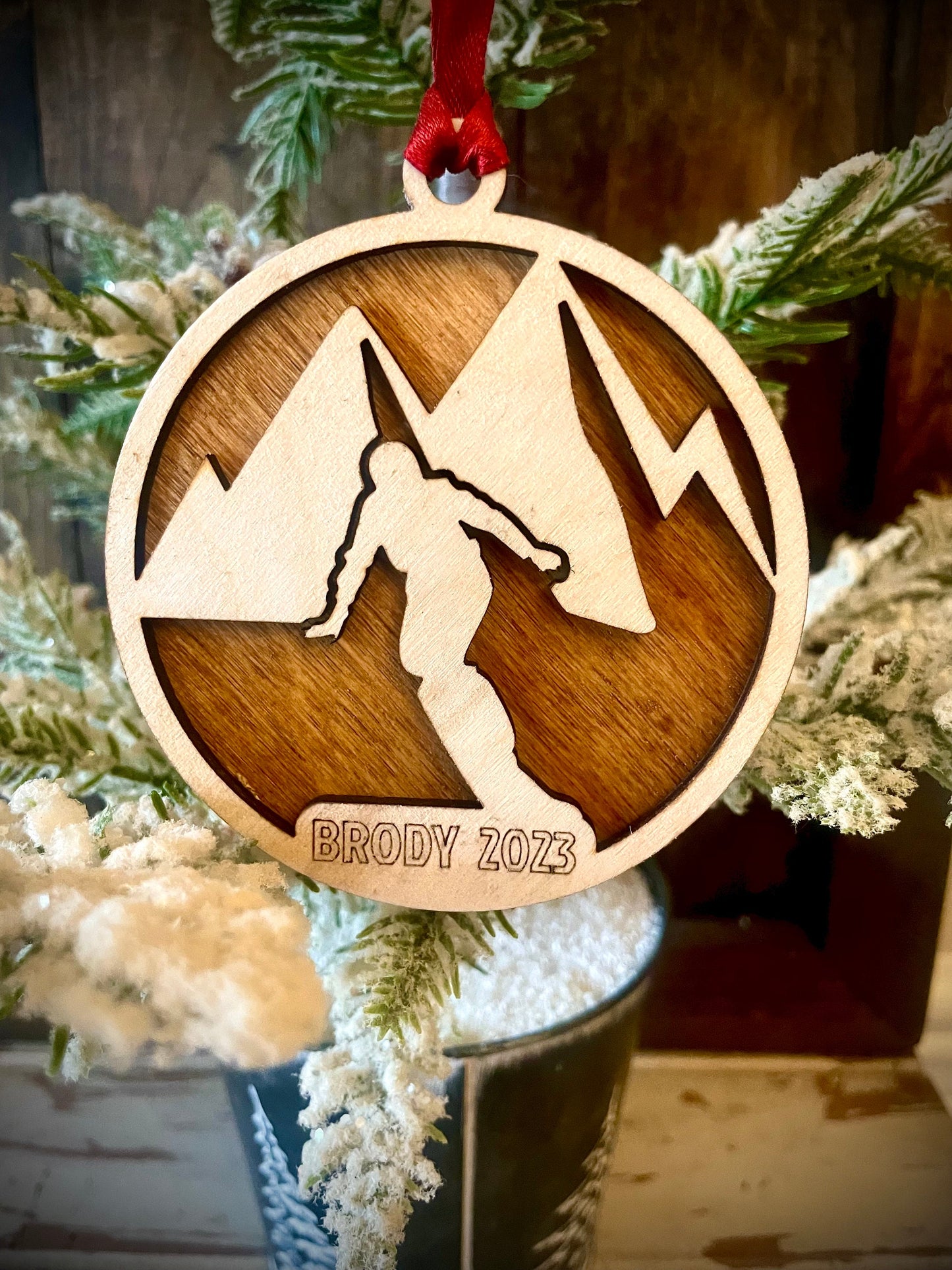 Snowboarder Personalized 2-Layer Wood Christmas Ornament & Gift Tag | Multiple Finishes | Snowboarding Gift (#3)