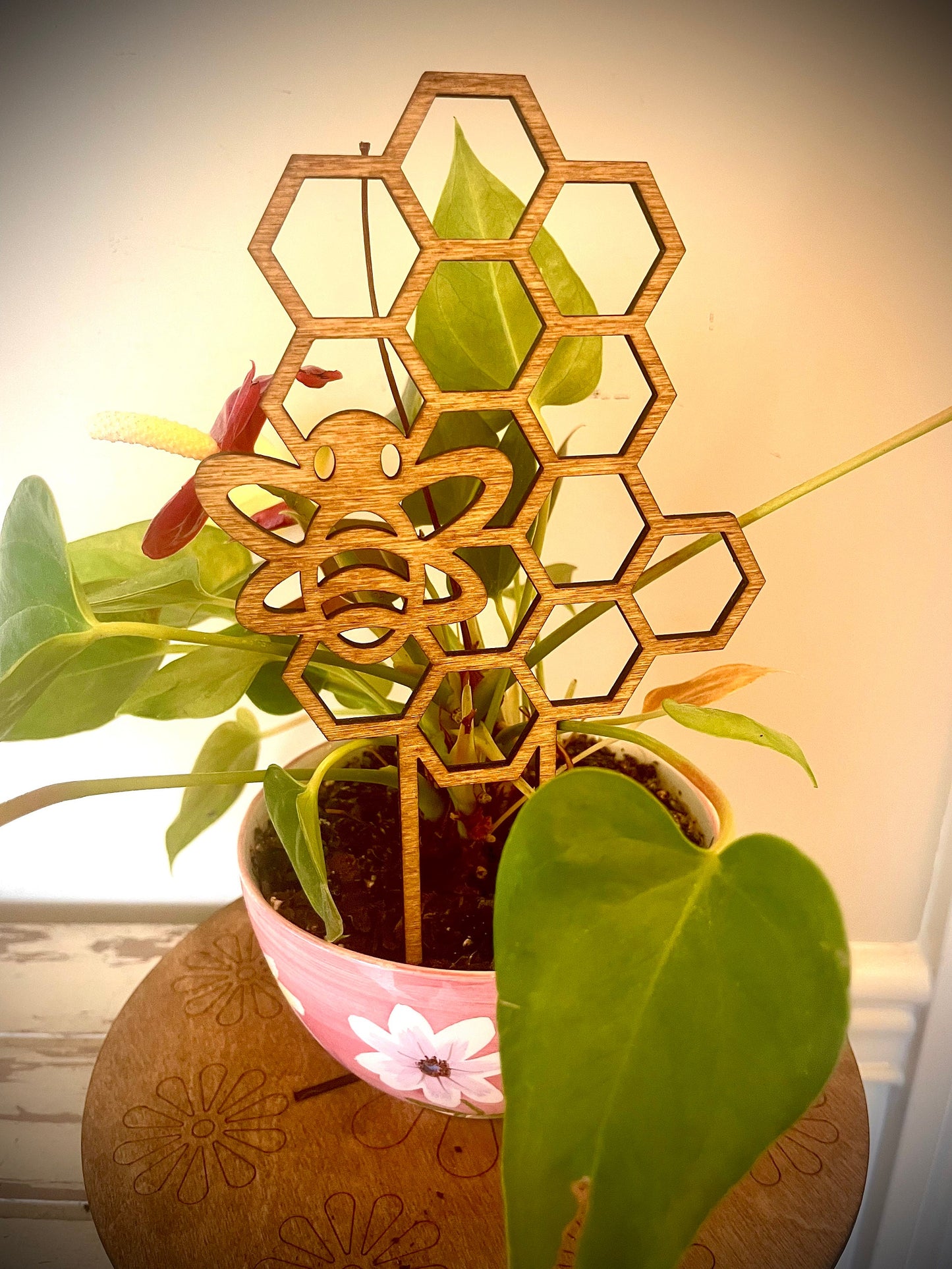 Boho Indoor Plant Trellis | Honeybee & Honeycomb | Multiple Sizes & Finishes | Style C