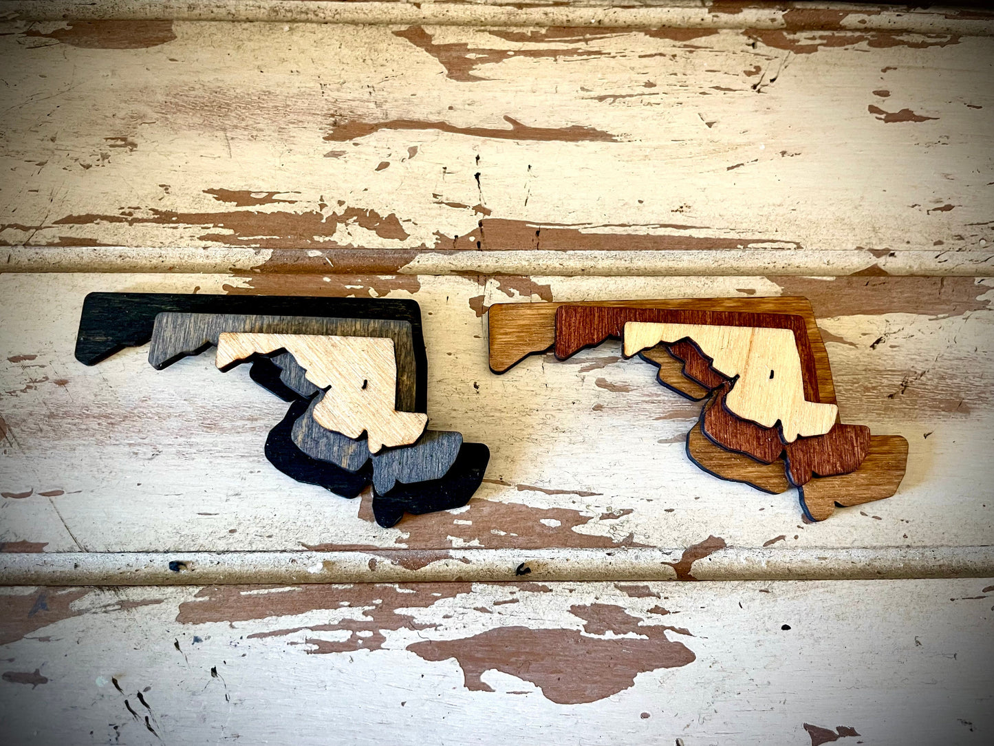 Maryland 3-Layer Stacked Wood Refrigerator Magnet | Brown & Gray Tones | State Pride Gift