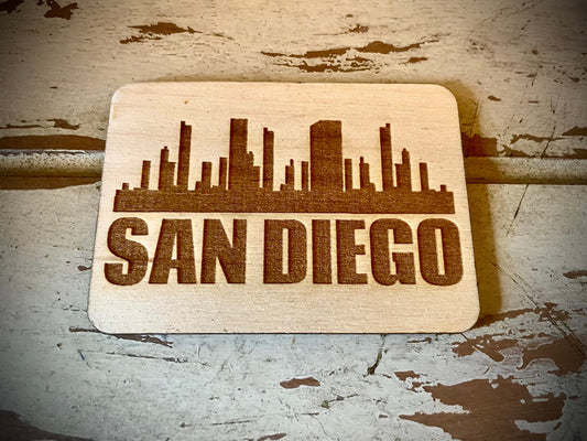 San Diego Skyline Wood Magnet | City Souvenir | 3.5" x 2.5"