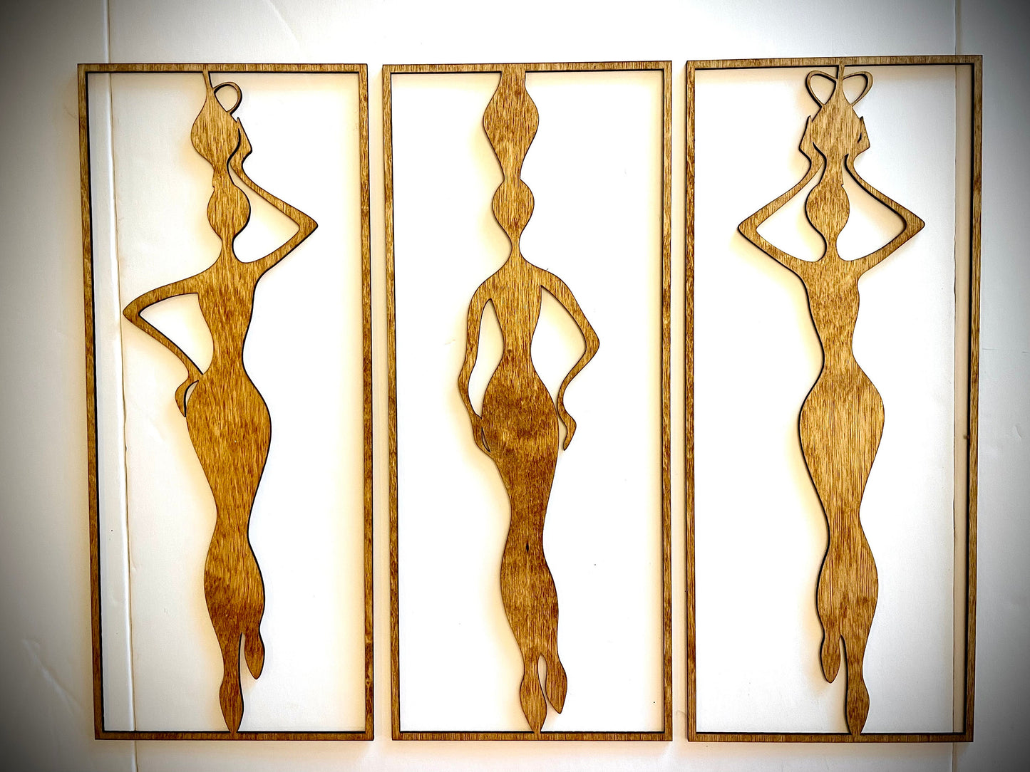 African Women Wood Wall Art | 3-Panel Set | Multiple Finishes