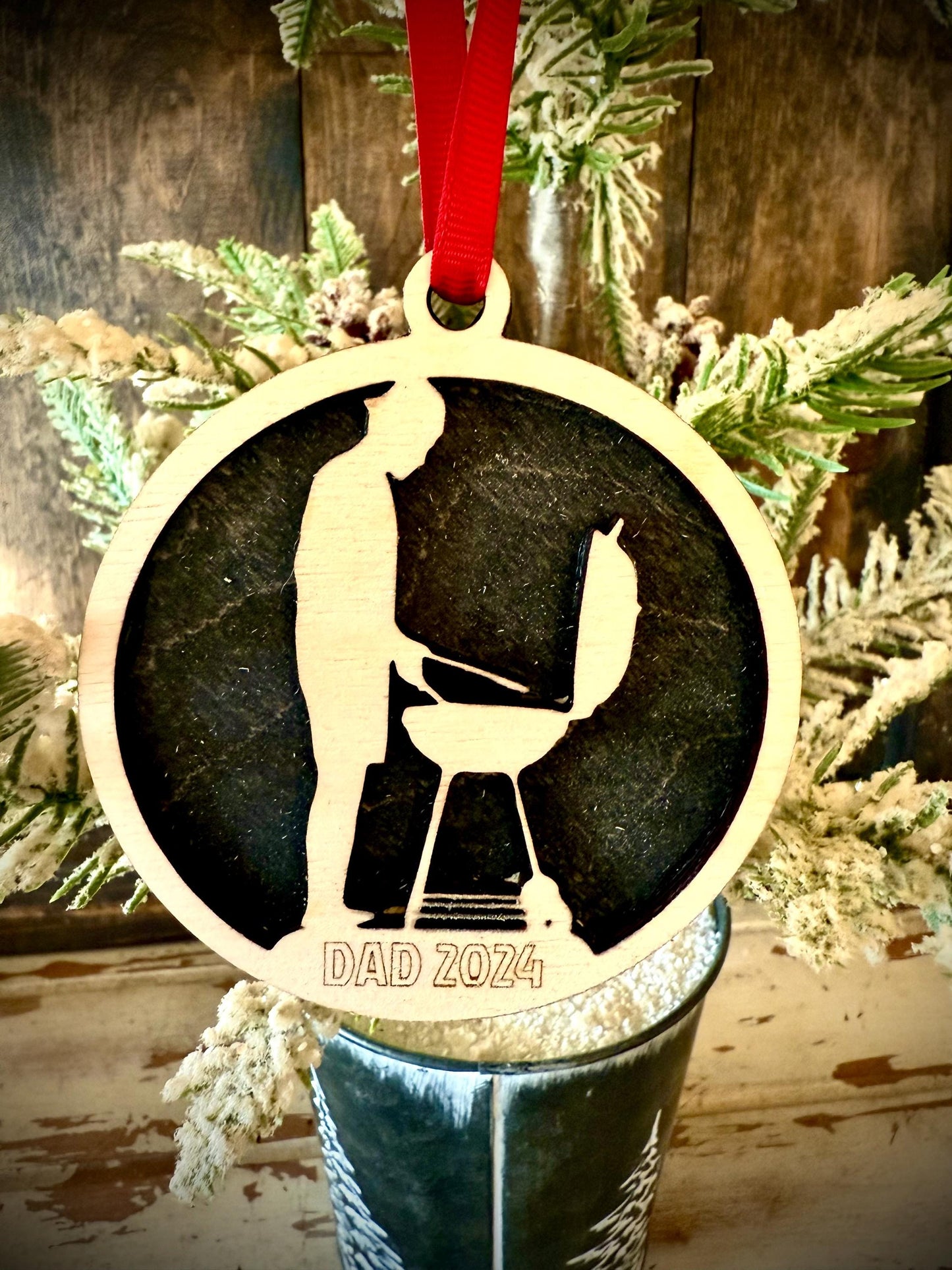 Grill Master BBQ Personalized 2-Layer Wood Christmas Ornament & Gift Tag | Multiple Finishes | Grilling Gift