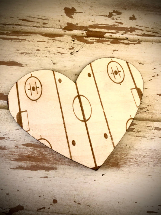 Hockey Rink Valentine Heart Wood Magnet | Engraved | Valentine's Gift