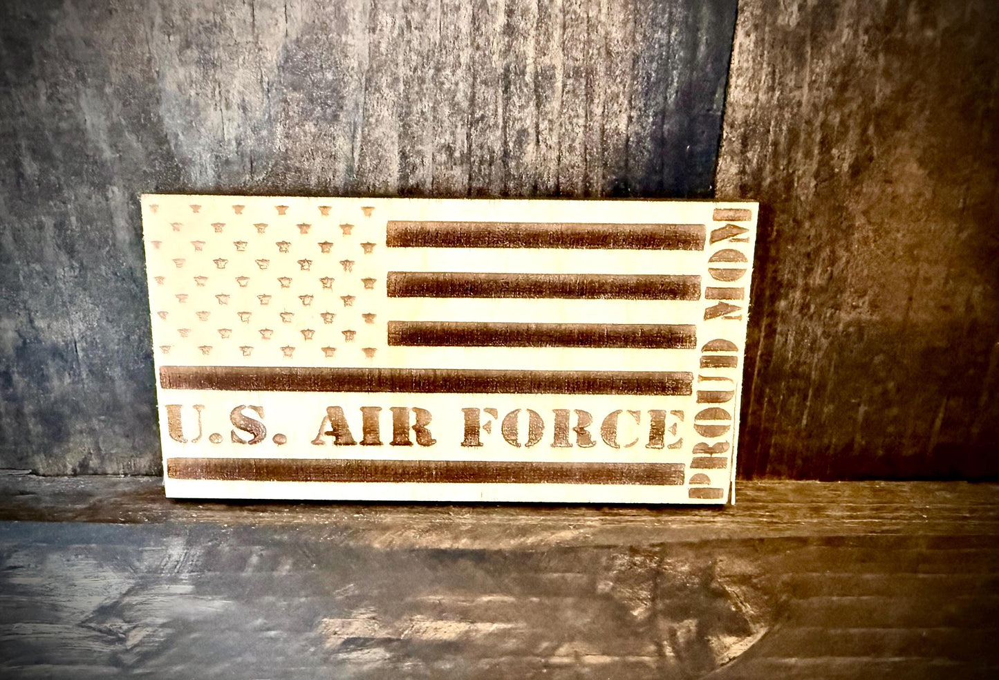 US Air Force Proud Mom Laser Engraved US Flag Wood Refrigerator Magnet | 4" x 2.1" | Military Gift