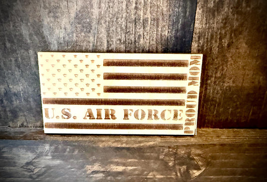 US Air Force Proud Mom Laser Engraved US Flag Wood Refrigerator Magnet | 4" x 2.1" | Military Gift