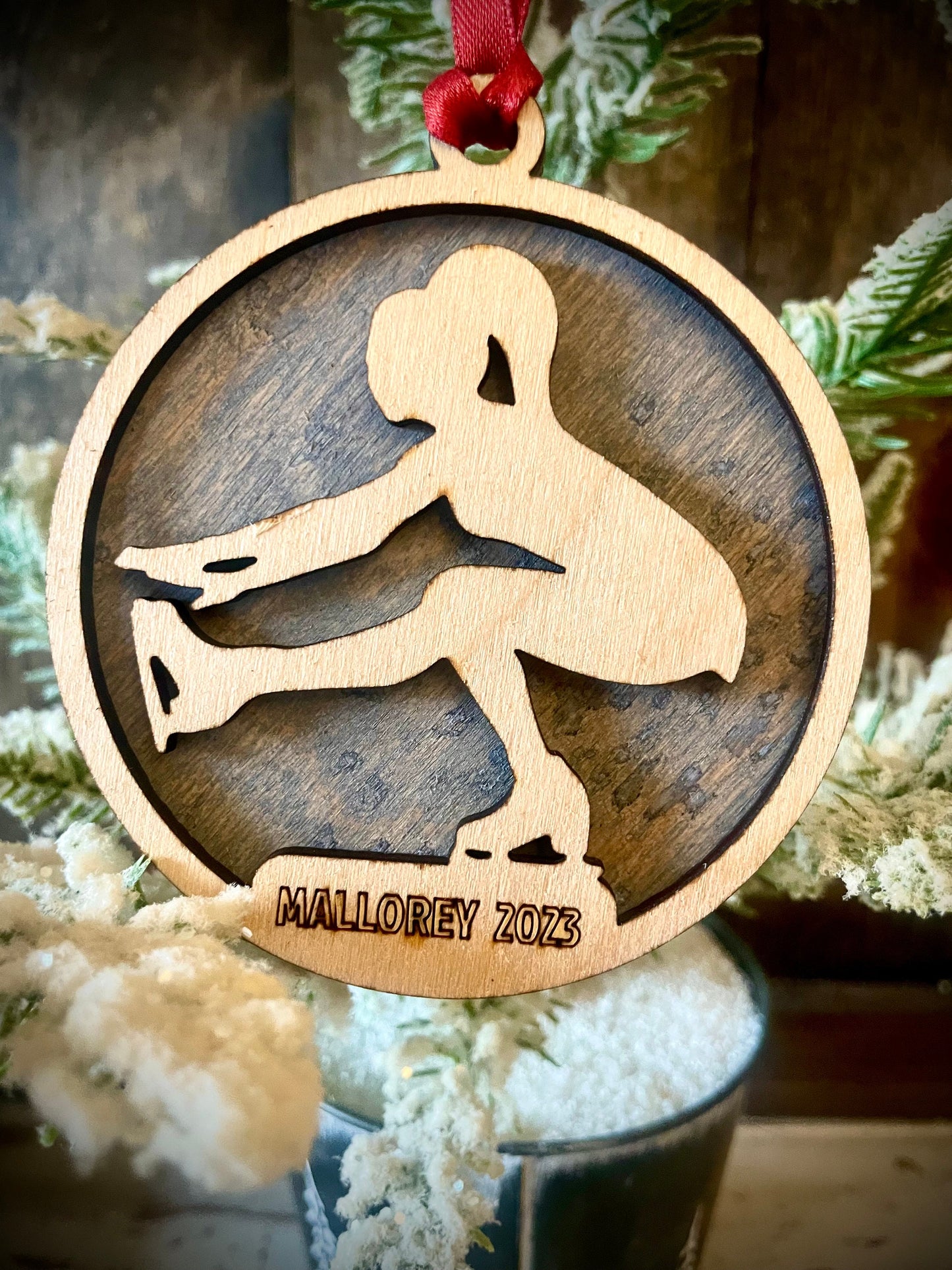 Figure Skating skater 2-layer personalized laser cut wood Christmas ornament, gift tag available unfinished or stained #4 of 10.