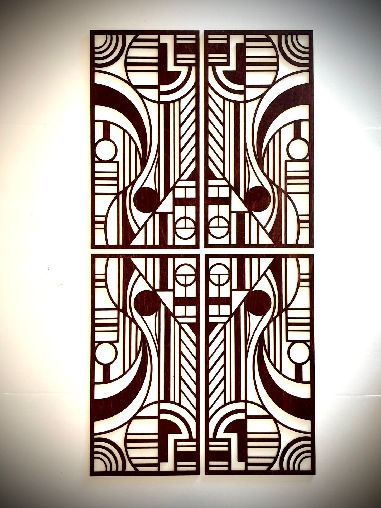 Art Deco Geometric Wood Wall Art | Large Modern 4 Panel Wall Sculpture