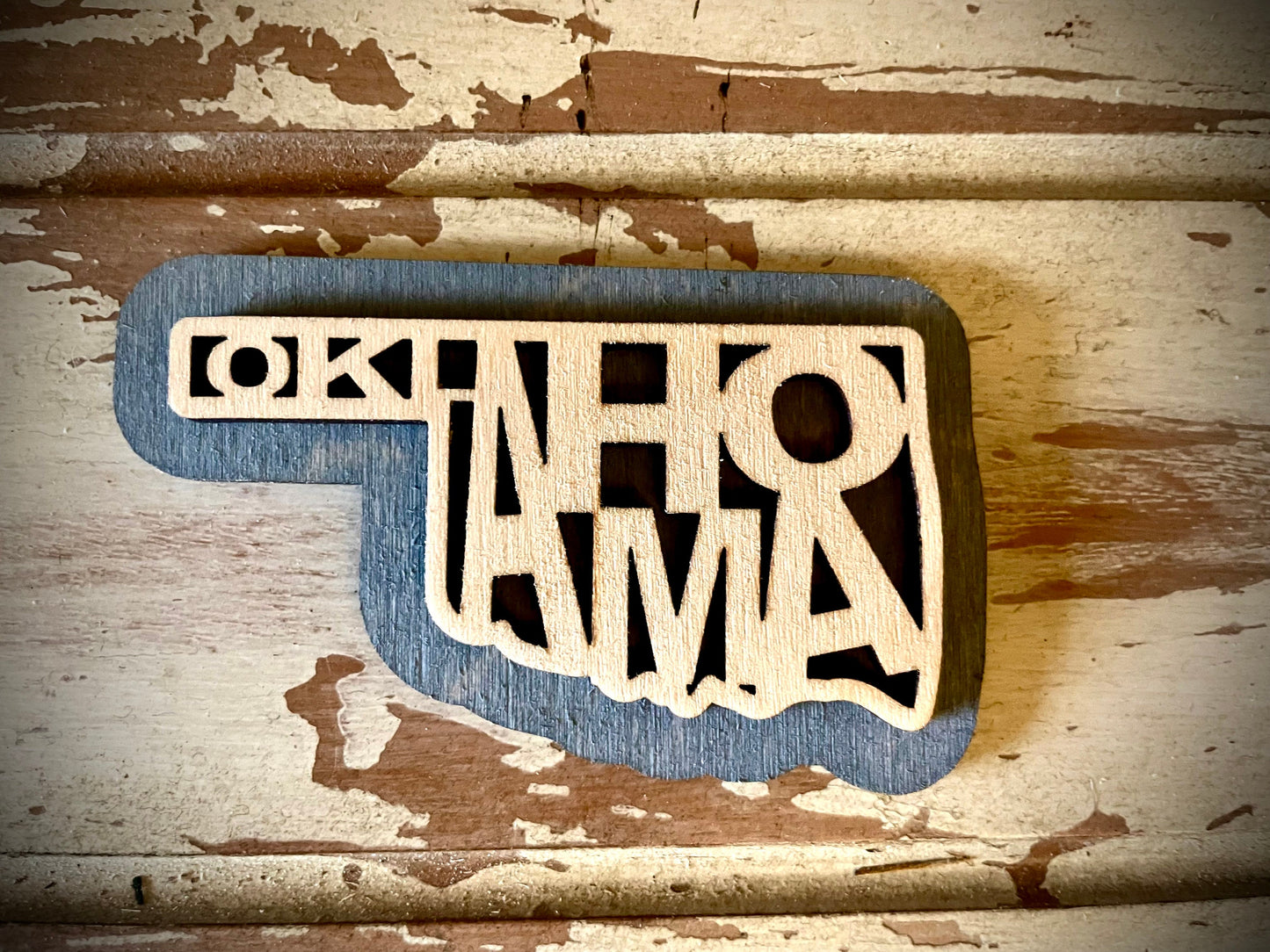 Oklahoma Word Art 2-Layer Wood Refrigerator Magnet | 12 Finishes | State Pride Gift