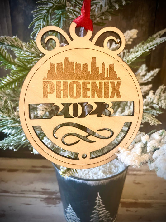 Phoenix Skyline Wood Ornament | Choice of Year | 4" x 4.75" | Travel Souvenir Gift