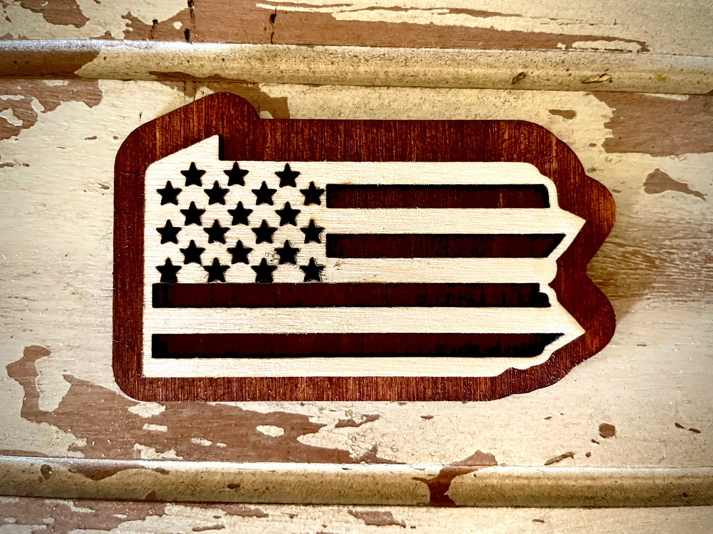 Pennsylvania US Flag 2-Layer Wood Refrigerator Magnet | 12 Finishes | Patriotic Gift