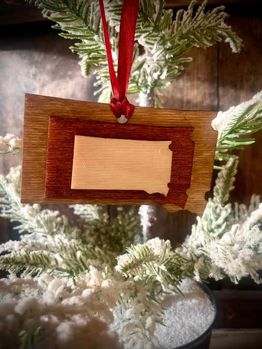 South Dakota 3-Layer Stacked Wood Ornament & Gift Tag | Brown & Gray Tones | State Pride Gift
