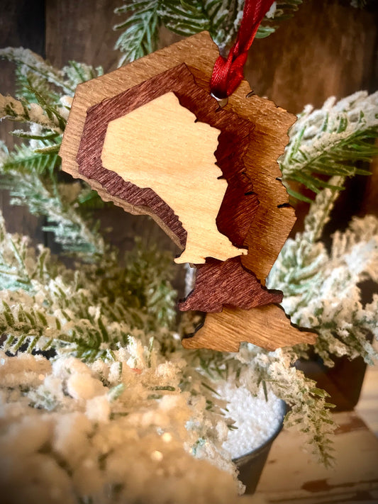 Ontario 3-Layer Stacked Wood Ornament & Gift Tag | Brown & Gray Tones | Province Pride Gift