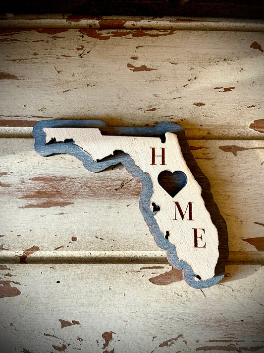 Florida HOME 2-Layer Wood Refrigerator Magnet | 12 Finishes | State Pride Gift