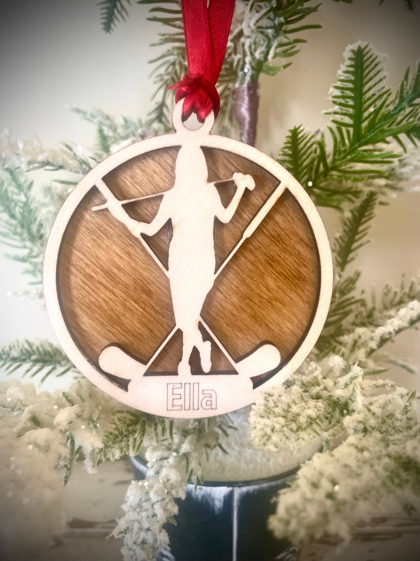 Female Golfer Personalized 2-Layer Wood Christmas Ornament & Gift Tag | Multiple Finishes | Golf Gift (#7)