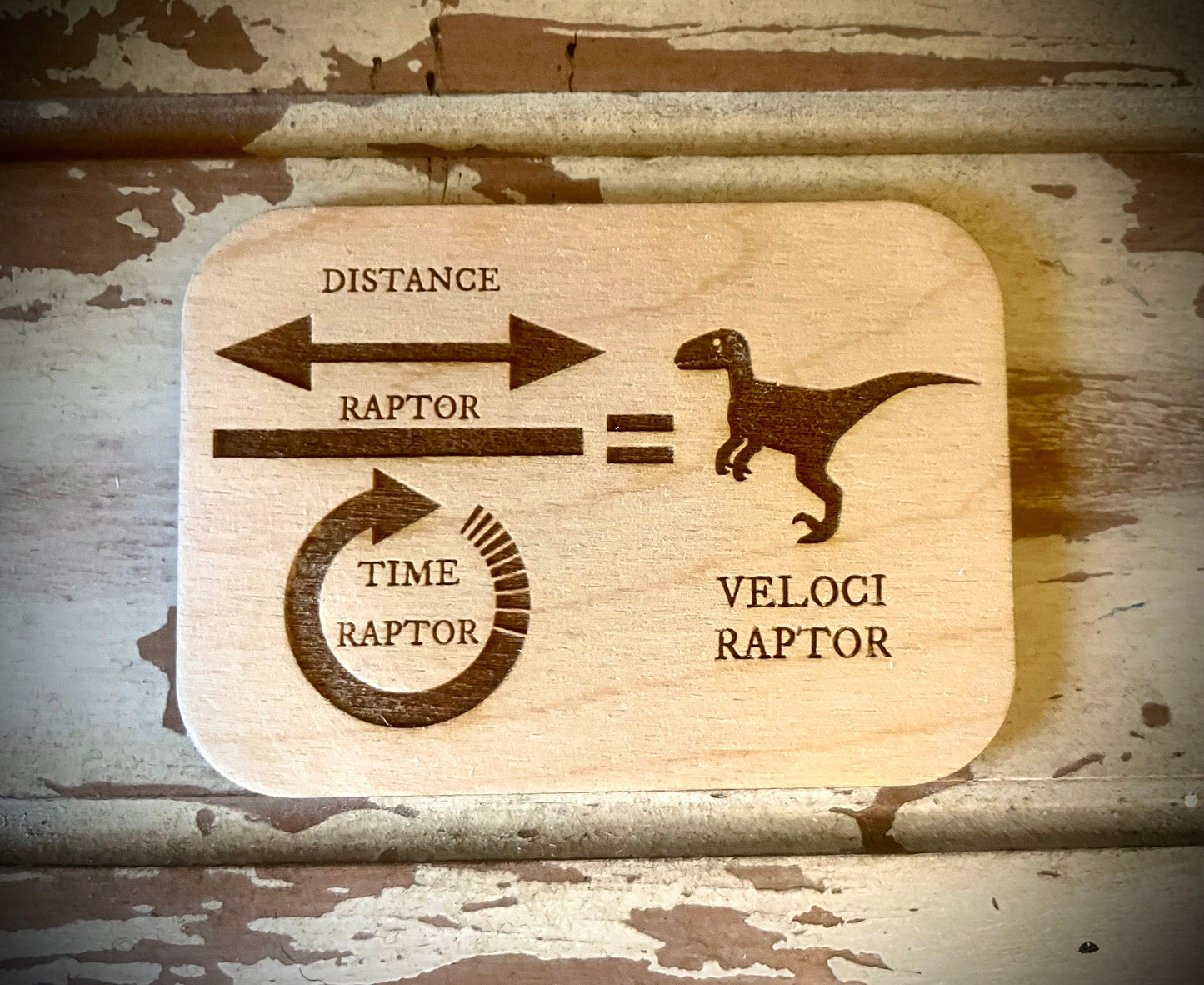 "Distance ÷ Time = Velociraptor" Funny Math Wood Fridge Magnet | Funny Gift